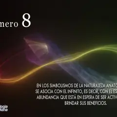 El número 8, símbolo de infinito y abundancia, se representa con una espiral luminosa.