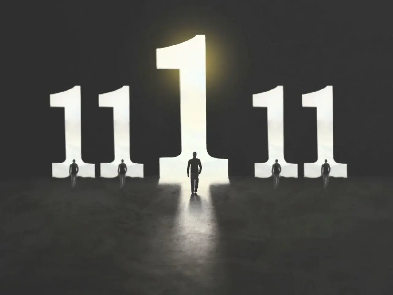 Siluetas de personas caminan hacia el número 11, que representa qué significa el número 11, un portal de luz.
