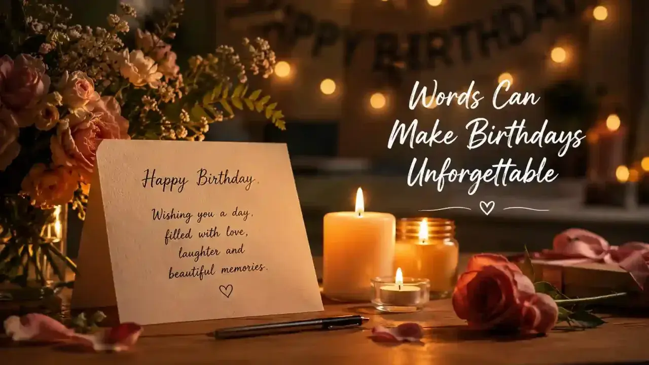 Flores, velas y una tarjeta de "Feliz Cumpleaños" invitan a la reflexión un año más de vida, frases de amor y bellos recuerdos.